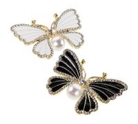 BESTonZON Broche de Insecto Esmaltado Perlas y Pedrería Set 2 Piezas Negro y Blanco Accesorio Decorativo para Traje y Vestido Broche para Boda y Evento Joyería Femenina Elegante