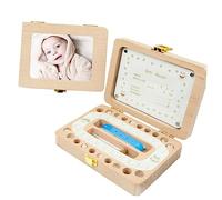 BESTonZON Caja de Madera para Dientes de Leche Marco, Organizador Creativo para Niños y Niñas, Recuerdo y Conservación Permanente