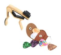 BESTonZON Cejilla De Guitarra Portátil De Madera Clara Juego De 6 Púas y Portapúas, Accesorio Profesional Para Guitarra Acústica, Eléctrica y Ukelele, Ajuste Rápido y Entonación Precisa