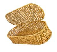 BESTonZON Cesta Pequeña de Imitación Ratán con Tapa, Cesta Organizadora de Escritorio para Maquillaje y Juguetes, Contenedor Decorativo Compacto para Hogar y Oficina