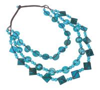 BESTonZON Collar Retro Bohemio Tejido a Mano Cuentas de Madera y Conchas Naturales, Collar Largo Dije de Playa en Color Azul Pavo Real, Joyas Artesanales para Mujer y Uso Diario