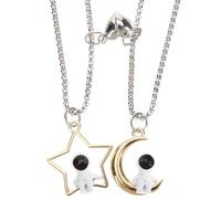 BESTonZON Collares de Luna y Estrella Colgantes de Aleación Seguros para Él y Ella Diseño Astronauta Romántico Obsequio Adecuado para Aniversario y Amistad Conjunto 1 Par
