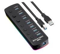 BESTonZON Colorido usb3.0 hub 7 Puertos hub Splitter convertidor de computadora Interruptor Independiente con Puerto de Fuente de alimentación Puerto USB Divisor USB para Laptop