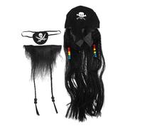 BESTonZON Conjunto De Peluca Pirata y Bigote Falso Accesorio De Disfraz De Pirata Para Fiesta De Halloween Cosplay De Postiza Para Hombre