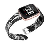 BESTonZON Correa De Reloj De Piel Auténtica Con Hebilla Metálica Abierta Para Banda y Cómoda Pulsera Compatible Con Relojes Inteligentes Diseño Elegante Gris Con Flores