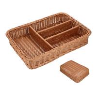 BESTonZON Cubiertos De Ratán Cubertero Tejido Porta Utensilios De La Casa De Campo Cubertero De Mimbre Organizador De Cubiertos Cajón De Escritorio Bandeja De Almacenamiento Rota