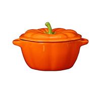 BESTonZON Cuenco de Calabaza de Cerámica con Tapa para Sopa y Ensaladera | Tazón de Porcelana Naranja con Asas para Horno y Microondas Vajilla Decorativa para Postre Arroz y Ramen en Halloween
