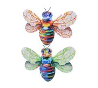 BESTonZON Decoración de Pared Abejas de Metal 2 Piezas para Exteriores, Arte Mural Colorido de Hierro Alas Verdes y Naranjas, Adornos para Jardín, Decoración Resistente para Valla y Porche