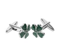 BESTonZON Gemelos para Hombre de Aleación Diseño de Trébol de Cuatro Hojas Forma de Corazón Verde Esmaltados Accesorios Vintage Ideales para Fiestas del Día de San Patricio y Eventos