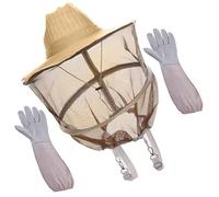 BESTonZON Guantes de Piel de Oveja Resistentes y Sombrero con Velo Apicultor Ventilado Protección Antipicaduras y Diseño Práctico para Apicultores Duradero y Cómodo para Trabajo Colmenas