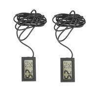 BESTonZON Higrómetro de Alambre Mini Digital 2 Piezas para Interiores y Exteriores Pantalla LCD Medidor de Temperatura y Humedad Ambiente para Reptiles Acuarios y Oficinas Color Negro