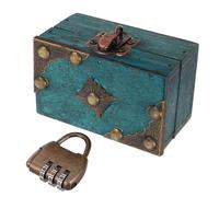 BESTonZON Joyero Vintage de Madera con Candado de Combinación, Caja Decorativa Pequeña para Joyas y Collares, Organizador de Cofre del Tesoro Retro Mini Caja de Madera Portátil