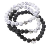 BESTonZON Juego de 3 Pulseras Ying Yang de Cuentas de Riqueza Diseño Único y Acabado Mate, Hechas de Turquesa White y Vidrio Negro para Uso Versátil