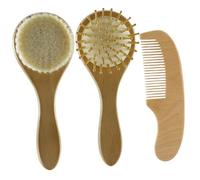 BESTonZON Juego de Cepillo de Lana para Ñiño Recién Nacido y Peine de Madera Suave, Set 3 Piezas, Cuidado Delicado del Cuero Cabelludo para Bebés y Niños Pequeños, Adecuado para Higiene