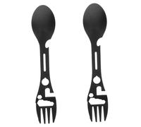 BESTonZON Juego De Cubiertos Camping 2 Piezas Tenedor-Cuchara Acero Inoxidable Multifunción Negro para Senderismo Picnic Al Aire Libre Herramienta Abrelatas Abrebotellas Portátil