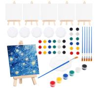 BESTonZON Kit de 6 Mini Lienzos de 10X10 CM Caballetes Portátiles Pinturas Acrílicas de Colores Variados Pinceles y Paletas para Pintar y Dibujar Adecuado para Manualidades Viajes y