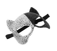 BESTonZON Máscara de Media Cara de Gato Plateada y Negra Gemas de Imitación Máscara de Halloween y Carnaval para Mujer Accesorio de Mascarada Veneciana para Fiestas y Cosplay