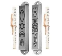 BESTonZON Mezuzá Decorativa de Metal para Puerta 2 Piezas Símbolos Judíos, Adorno Religioso para Hogar, Mezuzá de Oración Escritura Hebrea, Decoración Vintage para Entrada