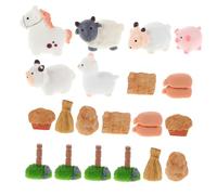 BESTonZON Miniature Garden Figurines Set Small Farm Animal Resin Ornaments with Mini Hay Bales and Wood Posts For Fairy Garden Décor Dollhouse Craft Accessories Micro Landscape Animals