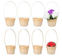BESTonZON Minicesta trenzada para flores, 8 unidades, 9 x 7 x 17 cm, minicesta de pan, cesta de pícnic, cesta de ratán, cesta de flores, cesta de boda con asa para bodas, decoración de mesa de campo