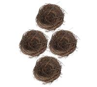 BESTonZON Nido de Pájaro Artificial Trenzado de Ratán 10 CM Decorativo para Jardín Set de 4 Piezas Adorno Rústico para Decoración Festiva y Fotografía