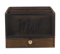 BESTonZON Organizador de Documentos de Madera Vintage con 3 Compartimentos y Cajón Archivador de Escritorio Rústico para Oficina Clasificador de Correo y Archivos para Escritorio