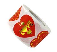 BESTonZON Pegatinas Adhesivas en Rollo Forma de Corazón Rojo, 3.8 Cm, 500 Unidades, Etiquetas de Sellado Autoadhesivas para Decoración de Regalos, Sobres y Manualidades en San Valentín