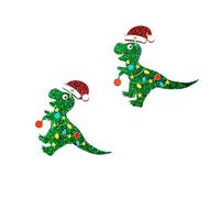 BESTonZON Pendientes Colgantes Navideños Diseño de Dinosaurio, Adornos de Oreja Campanas y Copos de Nieve, Colores Clásicos de Navidad, 1 Par para Fiestas y Celebraciones
