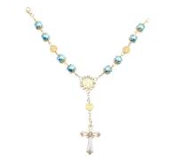 BESTonZON Pulsera Cruzada Religiosa de Cuentas de Cristal Azul Rosario, Cadena de Muñeca Católica de Cinco Colores, Joyería para Mujer Adecuado para Fiestas, Oficina y Uso Diario
