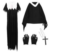 BESTonZON Ropa de Monja Halloween Zombi para Adulto Mujer, Negro | Mezcla de Algodón Cómoda, Efecto Decorativo, para Fiesta y Festival, Estilo Terrorífico Único