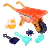 BESTonZON Set de Juguetes de Arena de Playa de 6 Piezas, Divertidos Juguetes para Niños, Carretilla Naranja de Plástico con Accesorios, Esenciales para el Juego en la Arena y la Playa