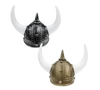 BESTonZON Sombreros Vikingos para Hombre 2 Piezas con Cuernos de Plástico Casco Vikingo Carnaval en Colores Dorado y Plateado Accesorio para Disfraz Medieval y Halloween