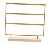 BESTonZON Soporte para pendientes y joyas, de hierro, base de madera, para guardar joyas, pendientes, collares, organizador, tocador, escritorio, expositor de joyas, color dorado