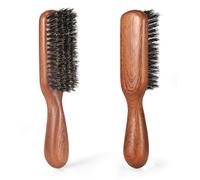 BESTOOL Cepillo de cerdas de jabalí para cabello fino y fino, cepillo de barba para el cuidado diario de la barba, cepillo para hombre con mango de madera de sapele