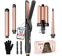 BESTOPE MIX Rizador de Pelo con planchas del pelo, Rizador de Pelo Cerámica Antiestática Rizador pelo con Temperatura Regulable Calentamiento rápido Rose Gold 5 in 1