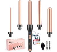 BESTOPE MIX Rizador Pelo Ondas Plancha Ondas, 5 en 1 Rizador de Pelo para rizos grandes y pequeños, Ondulador de Pelo Cerámico 9-32mm Tenacillas Pelo con Calentamiento Rápido 2 Temperatura Regulable
