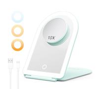 BESTOPE PRO Espejo Maquillaje con Luz Recargable, 10X Aumento, 3 Colores Luminosidad Regulable, Control Táctil y Función Memoria, Espejo Plegable para Viajes y Tocador, Verde