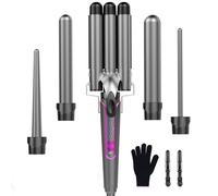 BESTOPE PRO MD-J18 Juego de Rizadores de Hierro Ondulado 5 en 1 - 3 Barriles para Rizos Grandes, Cerámica, Diferentes Accesorios, Ajuste de Temperatura, Champán Dorado