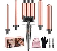 BESTOPE PRO Rizador de Pelo 5 en 1 - Barriles de Cerámica para Rizos Grandes y Ondas - Calentamiento Rápido, 2 Temperaturas, Antiestático, con Guante y Pinzas, Voltaje Dual