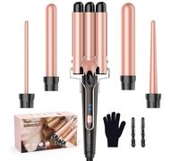 BESTOPE PRO Rizador de Pelo 5 en 1 con 3 Barriles Intercambiables - Ondas Grandes, Calentamiento Rápido, Ajuste de Temperatura, Tecnología Iónica, Guante Térmico y 2 Pinzas - Oro Rosa