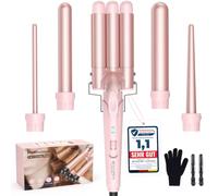 BESTOPE PRO Rizador de pelo con 3 barriles de hierro ondulado 5 en 1, juego de 3 barriles para ondas grandes, ajuste de temperatura, calentamiento rápido y un guante, 2 clips, color rosa
