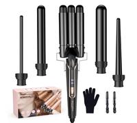 BESTOPE PRO Rizador de pelo con 3 barriles de hierro ondulado 5 en 1, juego de 3 barriles para ondas grandes, ajuste de temperatura, calentamiento rápido y un guante, 2 clips, color negro