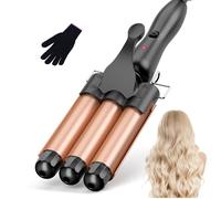 BESTOPE RAY Ondulador de pelo 3 barriles 25 mm, plancha ondas pelo de cerámica, plancha ondas rizador con temperaturas 150-210 °C, calentamiento rápido y guante de protección contra el calor