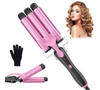 BESTOPE RAY Plancha Pelo Ondas Plancha 3 Barriles, 25mm Rizadora de Pelo, Plancha Ondas, PTC calentamiento rápido 2 temperaturas 150°C/210°C, rosa