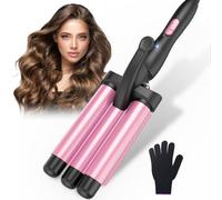 Rizador de 3 Barriles Beach Waves - Hierro Ondulado de Calentamiento Rápido Ajustable para Cabello Largo y Corto, Rosa