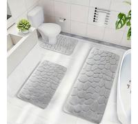 BESTORI Juego de 3 Alfombras de Baño Antideslizante Absorbentes de Agua Funda de Asiento de Inodoro en Forma de U para Suelo de Baño, Gris Claro