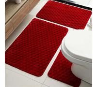 BESTORI Juego de 3 Alfombras de Baño de Microfibra Suave, Alfombra para Inodoro, Absorbente, Antideslizante, para Suelo de Baño, Rojo