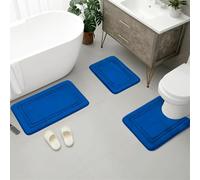 BESTORI Juego de 3 Alfombrilla de Baño Antideslizante Absorbente Alfombra para Inodoro Microfibra Suave Lavables a Máquina para Baño, Azul