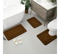 BESTORI Juego de 3 Alfombrilla de Baño Antideslizante Absorbente Alfombra para Inodoro Microfibra Suave Lavables a Máquina para Baño, Marrón