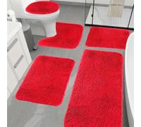 BESTORI Juego de 5 Alfombras de Baño, Antideslizante, Tapete Absorbente de Agua, Cubierta de WC, Microfibra, Suave, para Bañera, Suelo de Baño, Rojo 01